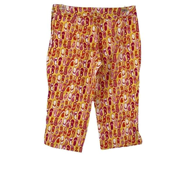 Alanni Capri Pants Flip Flop Pattern Yellow Pink Beach Mid Rise Womens Size 12 - Picture 2 of 7